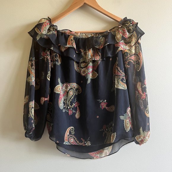 Vince Camuto Off The Shoulder Blouse Top Rich Black Womens Size XSmall - Picture 6 of 6